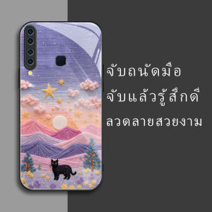 สำหรับ Samsung Galaxy A9 2018/Samsung A9 Star Pro/Samsung A9s เคสศัพท์กันตก ลายท้องฟ้า ภูเขา แมว บุคลิกภาพทันสมัย