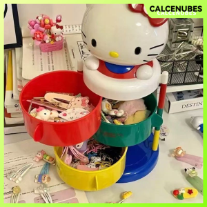 Calcenubes Ốp hình hoạt hình ngộ nghĩnh xoay ba lớp hộp lưu trữ cho Giá xếp trang sức bàn