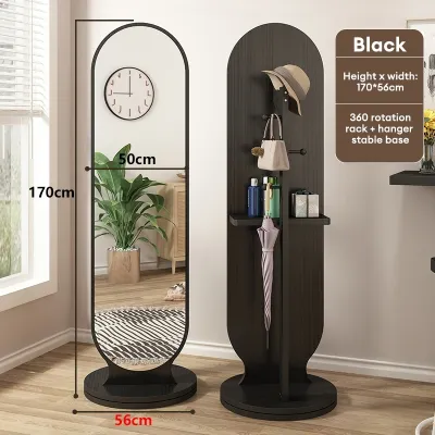 ​​FairCraft​​ Full-length Mirror HD Floor Mirror With Hanging Coat Rack 360° Rotating Mirror With Clothes Rack