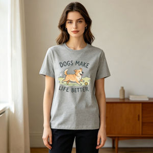 [Local Stock] HBESTY  Dogs Make Life Better Golden Retriever Ball Grass Cartoon Women Cotton T Shirt Dog Lover Positive Quote Retro Daily Commute Top