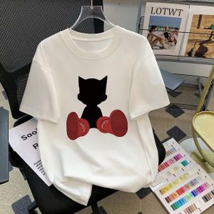 T-Shirt Wanita Lengan Pendek Putih Motif Kartun Kreatif - Katun Tipis Bernapas  Desain Oversize Slim Fit Tren Musim Panas 2025  Baju Kasual Kerah Bulat Gaya Korea Kampus Eksklusif  Tunik kerah bulat gaya santai  Nyaman Kerja  Ukuran Besar  Gratis Ongkir