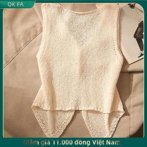 QK FA ✨ Mùa hè phụ nữ thời trang màu sắc rắn Chic nút v-cổ không tay dệt kim yếm