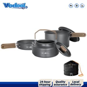 Portable Camping Cookware Set 3 Pieces Durable Aluminum Pots and Utensils for Hiking and Outdoor Activities