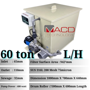 60Ton Rotary Drum Filter RAS Aquarium Fish Tank RDF Microfilter Koi Pond MACD Technology 60000 LITERS 16000 GALLON