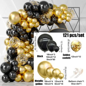 DINOSO Hitam Chrome Emas Lateks isi 121 pcs Balon Latex Arch Garland Kit untuk Pernikahan Wisuda Perayaan Pesta Ulang Tahun Pesta Dekorasi