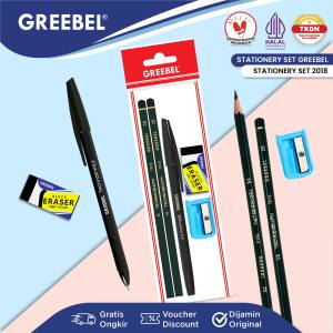 GREEBEL Stationery Set 2018-10/Paket Stationary Set Pensil 2 pcs +Ballpen +Penghapus +Rautan Serutan