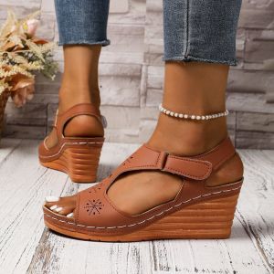 [Free Shipping] Plus-Size WomenS Summer Sandals New Lightweight Open-Toe Slip-On Sandals With Velcro Straps