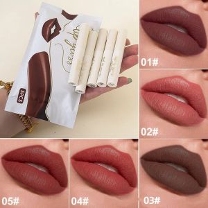 5pcs Chocolate Matte Lip Gloss Lip Glaze Nude Velvet Waterproof Long Lasting Lipstick Make Up Lip Set for Women Christmas Gift
