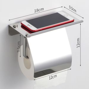 Stainless Steel Wall Mount Bathroom Toilet Paper Rolls Holder & Phone Holder