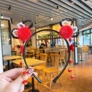 NCNC(OKDEALS01) Sweet Cute Flower Pigtail Wig Girls Pearl Bow New Year Headress Chinese Style Hair Band Hanfu Hair Hoop Childrens Headband