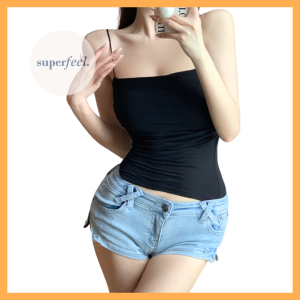 SFL TANKTOP BRA CROP TOP TALI SPAGETI WANITA TANK TOP SERUT GARIS SAMPING DENGAN PAD CUP BUSA DALAMAN OUTER 2 IN 1 COD 997 PEREMPUAN CEWE REMAJA DEWASA