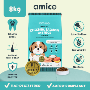 Amico Dry Dog Food for Puppy - High Protein Low Sodium - Chicken Salmon and Rice - 8kg