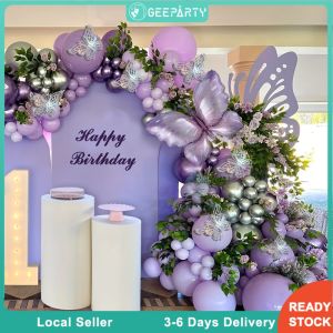 117pcs Macaron Purple Metallic Silver Balloons Garland Set Butterfly Foil Balloon for Birthday Party Decor