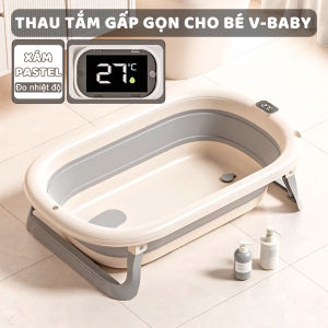 Thau Tắm Gấp Gọn - Đo Nhiệt Độ Cho Bé Sơ Sinh V-BABY P01 - Duy Trì Nhiệt Ổn Định