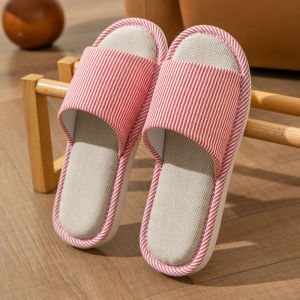 Free Shipping Japanese-Style Linen Slippers Suitable For Spring And Autumn MenS Striped Breathable Indoor Quiet Non-Slip All-Season Cotton And Linen Slippers MenS Summer Slippers.