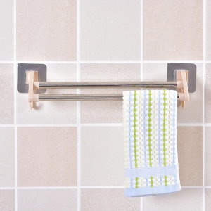 Double Poles Bathroom Towel Rack Holder Bathroom Toilet Stainless Steel Hanging Towel Shelf Wall Mounted
