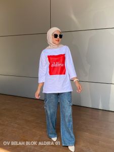 ELQIA - Atasan Kaos Wanita Oversize Belah Pinggir Blok Aldira 01 Cotton Combed Lengan 7/8