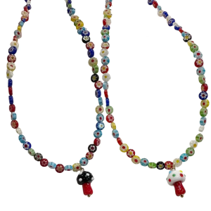 Stylish Glass Bead Necklace With Mushroom and Flower Accent Portable Accessory for Festivals and Everyday Outfits