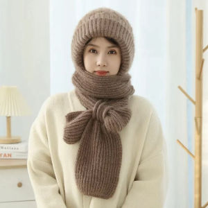 【♡Lovely girls house♡】Fashion Winter Hat Scarf Set Women Beanies Caps Warm Skull Bonnet Windproof Outdoor Sports Hat