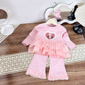 Sét thu đông lông thỏ phối ren 2 màu in hình tim cho bé gái 8-19kg sét thu đông thời trang bé gái