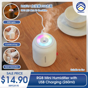 ODOROKU RGB Mini Humidifier 260ml Small Humidifiers for bedroom car Portable Humidifier LED Humidifiers with Night Light USB Humidifier (White)