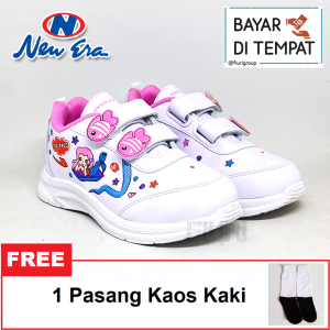 FIURI - NEW ERA - ARIEL VELCRO 29-32 PUTIH PINK - SEPATU SNEAKERS KANVAS SOL KARET ANAK KECIL PEREMPUAN - SEPATU PUTRI DUYUNG KETS LUCU FASHION TRENDY - SEPATU SEKOLAH PAUD TK KRETEKAN PEREKAT ANAK CEWEK MURAH PROMO DISKON BONUS KAOS KAKI