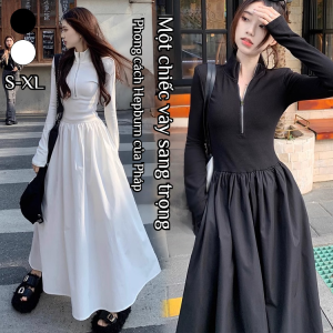 đầm mùa thu tự tu dưỡng váy nữ tạo dáng eo thời trang trắng cổ điển sự quyến rũ