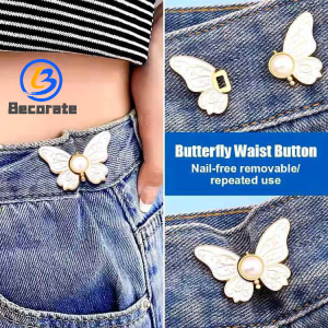 BECORATE Pearl Butterfly Narrow-Waist Buckle Detachable Narrow-Waist Button Jeans Waist Big to Small Narrow