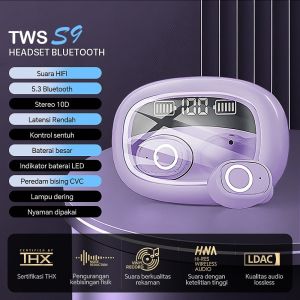Headset Bluetooth Fitness TWS S9 Macaron Earbuds Gaming Wireless HiFi Stereo Digital v5.3 Waterproof
