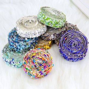 FLYING 1 Yard Length Rhinestone Trim 2CM Width Colorful Stone Self Adhesive Rhinestone Trim Sparkling Banding Sewing Drill Tape Diamond Tape DIY Crafts