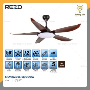 REZO VENZO 46/56INCH MATTEBLACK/DARKWOOD DC MOTOR 12SPEED REMOTE CONTROL LED CEILING FAN