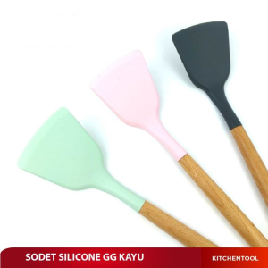 Sutil Silicon Gagang Kayu Peralatan Masak Murah Utensil Silikon Spatula Silicone Tahan Panas