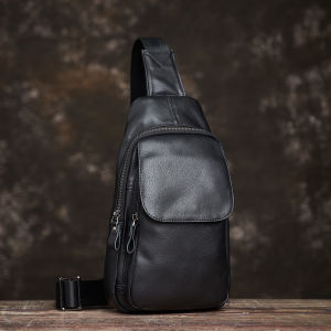 Túi Đeo Ngực Thường Ngày Cho Nam Túi Đeo Chéo Ngực Xu Hướng Màu Đen Da Bò Thật Thời Trang Túi Đeo Chéo Ipad 7.9 Inch Chất Lượng Cao