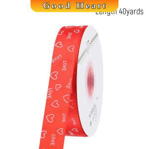 J.D. 1 ม้วน ริบบิ้นพิมพ์ลาย ใช้ตกแต่งกล่องของขวัญ ช่อดอกไม้วันวาเลนไทน์ งาน DIY กว้าง 2.5cm ความยาว 40หลา Ribbon