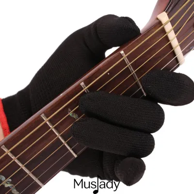 MUSLADY ถุงมือกีตาร์นักดนตรีสีดำป้องกันมือการฝึกเริ่มต้นเครื่องมืออุปกรณ์เสริมดนตรี