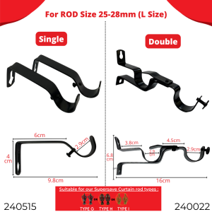 Double Metal Curtain Rod Wall Bracket Heavy Duty Double Rod Holder Fixing Hanging Pemegang Langsir