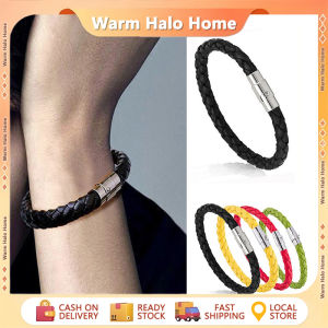 Men Bracelet Hand-woven PU Leather Magnetic Buckle Bangle Couple Jewelry