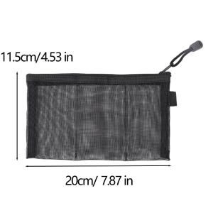 5pcs Large-Capacity Nylon Mesh Pen Case / Multi-functional Three-compartment Storage Bag / Portable Data Cable Makeup Mesh Pouch with Zipper