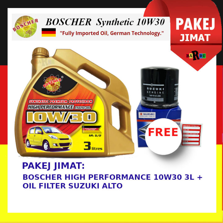 BaRRu Pakej Tukar Minyak Hitam Kereta Suzuki Alto Boscher Synthetic Protection 10W30 3L Engine
