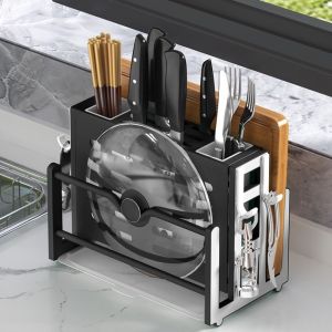 DSFSI Cutting Board Integrated Kitchen Storage Rack One-piece Spoon Fork Tableware Container Multifunctional Plastic Cutlery Holder Drainer Kitchen Organizer