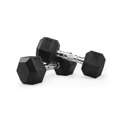 (FITNET) Rubber Coated Hex Dumbbell with Contoured Chrome Handle (SOLD IN Single Piece) - Dumbbells sd