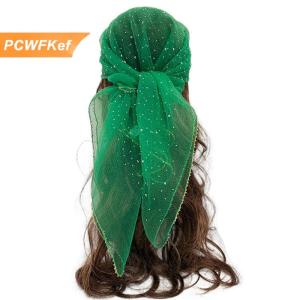 【PCWFKef】 Hợp thời trang Rhinestone vuông Khăn lụa mỏng ánh sáng thở headscarf khí rắn màu Khăn lụa đa năng mũ nón
