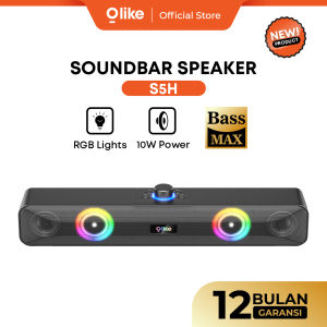 OLIKE Speaker Soundbar S5H + RGB 1200mAh Surround Sound 10W Subwoofer Stereo Bass Max | Waktu Pemutaran 5 Jam | Speaker Bluetooth untuk Komputer & Laptop dengan Port Android AUX dan USB