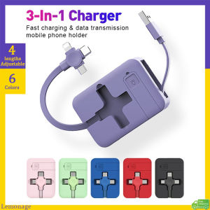 【Ready Stock】Retractable 3 in 1 Fast Charging Cable 3A Phone Charger Cord Data Cable Micro USB 8Pin Type C Compatible For iPhone Android Phones With Phone Holder