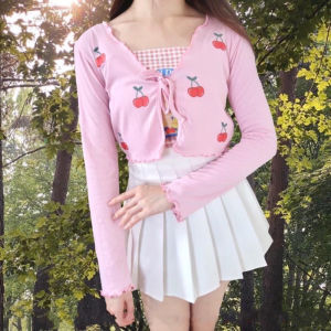 QR - RG CARDIGAN WANITA LENGAN PANJANG MOYIF CHERRY / CHERRY Rib Knitted Cardigan (LD 88 P 35) / OUTER WANITA KEKINIAN