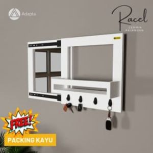 Adapta - Cermin Tempel Dinding dengan Rak Pajangan Gantung - Cermin Minimalis + Gantungan Kunci