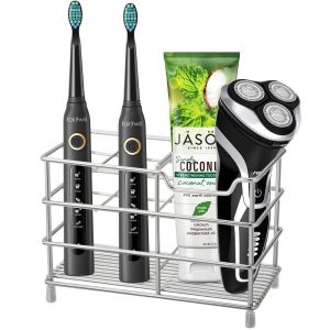 NUBE Stainless Steel Toothbrush Holder Freestanding Base 5-Slot Layout Toothpaste Holder Draining Design No Installation Storage Holder Bathroom Sink