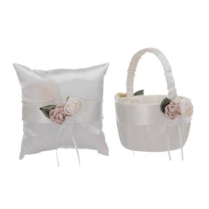 Wedding Rings Bearer Basket Lace Bows Punnet Pillow Cushion Wedding Props Elegant Rings Bearer Basket Decors