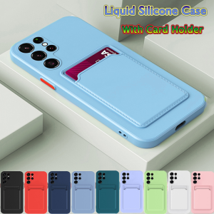 Liquid Silicone Wallet Phone Case For Samsung Galaxy S23 Ultra S22 Ultra S21 S20 Ultra S21 FE Card Holder Slot Case For Samsung Galaxy S23 Plus S22 Plus S21 S20 Plus S20 FE Slim Pocket Phone Cover