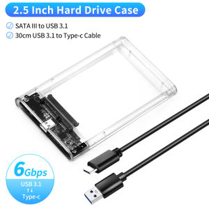 GUDGA 2.5 inch Transparent USB 3.1 to SATA III SSD Enclosure - Type-C External Box for 2TB SSD
